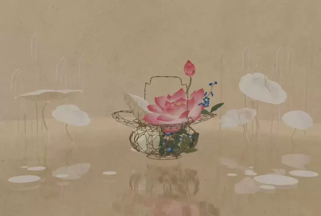 仿工笔画花篮图