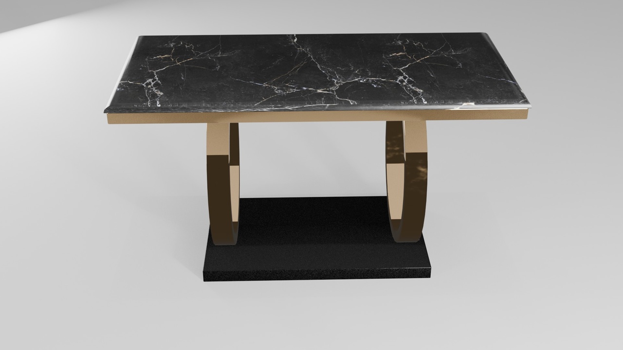 Architectural Marble Console Table – Dual Metal Ring Base 3D Furniture【建筑大理石控制台桌 – 双金属环底座 3D 家具】