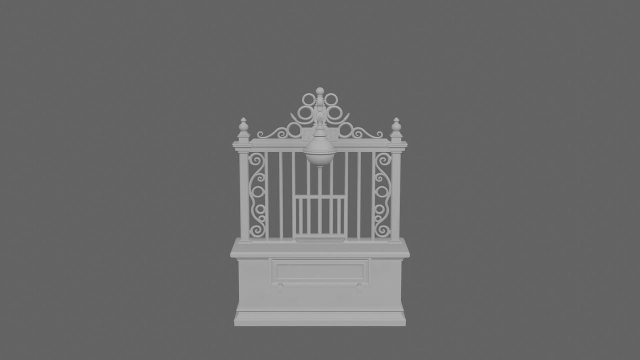 Elegant 3D of vintage bronze bank teller cage ornate scrollwork【复古青铜银行柜台笼子精美卷花3D模型】