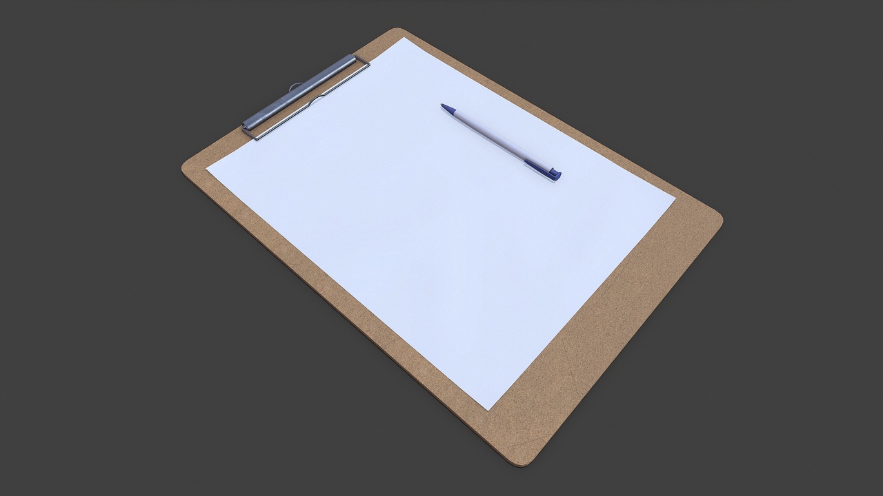 Clipboard With Pen And Paper Low-poly PBR【带笔和纸的低多边形PBR剪贴板】