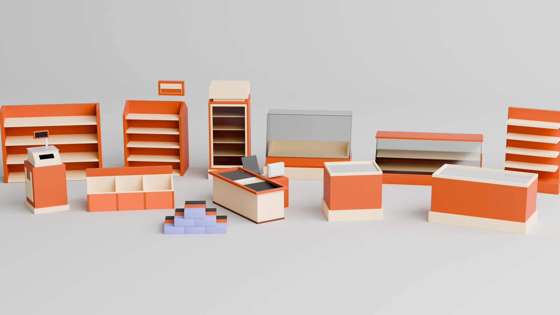 Low Poly Store Shelves and Supermarket Rack Pack【低多边形商店货架和超市货架包】