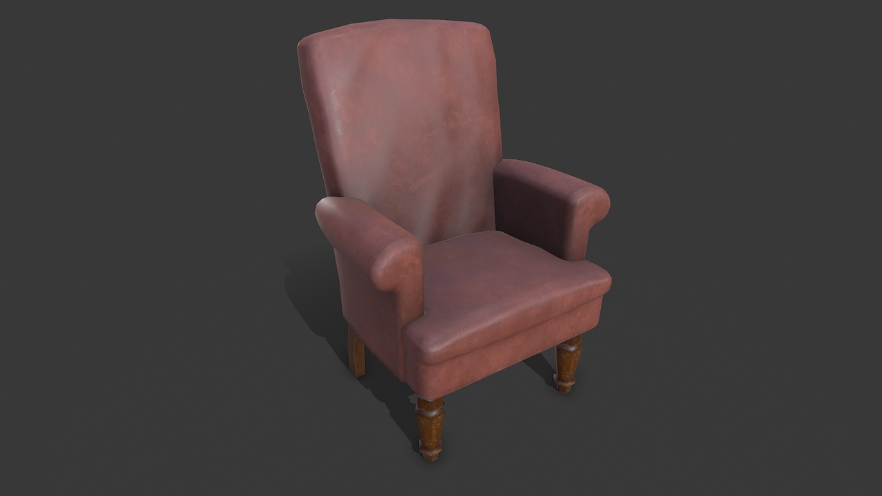Old Armchair Low-poly PBR【旧式低多边形PBR扶手椅】