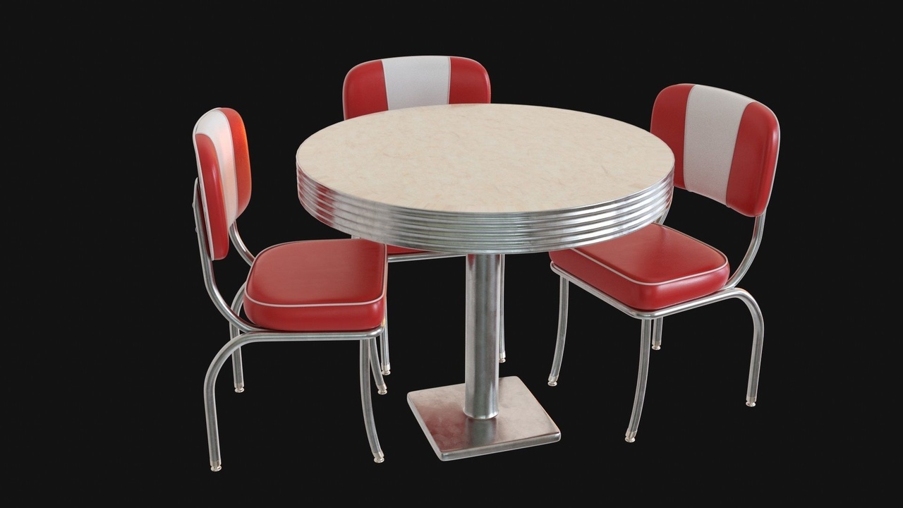 Retro Diner 50s Table Free low-poly【复古50年代餐厅桌椅低多边形免费版】